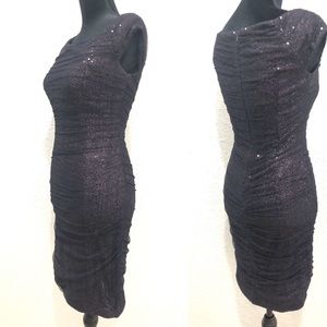 Lauren Ralph Lauren Black Sequin Ruched Sheath Dress